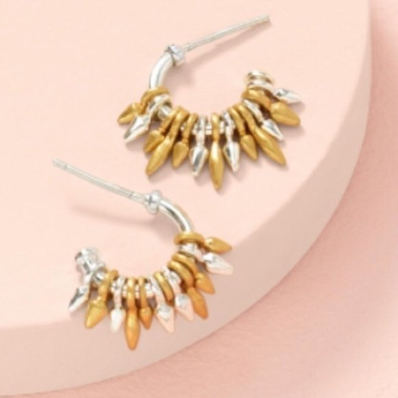 :: Stella & Dot | Ultra Dainty Renegade Mixed Metal Mini Hoops Retired - Picture 3 of 13